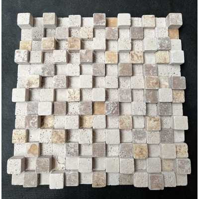 Cubic mixed travertin mozaiek