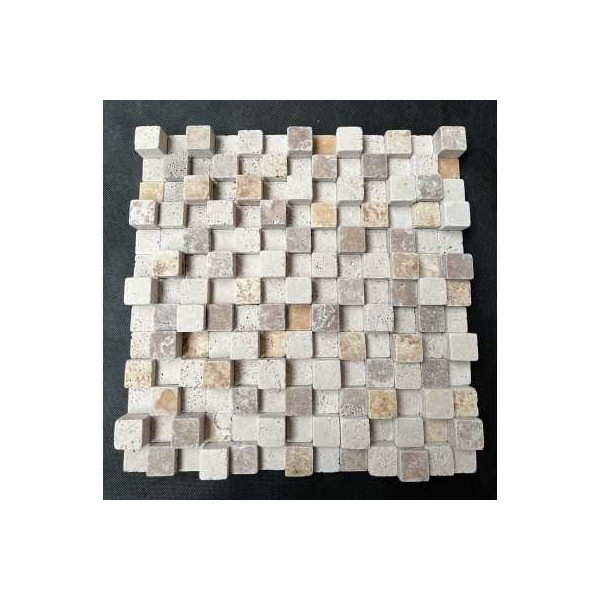 3D Cubic mixed travertin mozaiek
